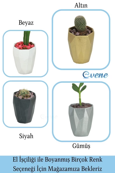 Evene Saksı Dekoratif Saksı Kaktüs Saksısı Sukulent Saksısı Küçük Saksı Model 36 Siyah Gümüş Saksı - Resim 7