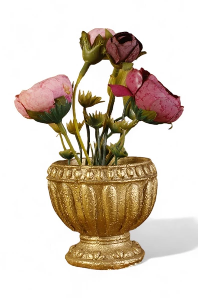 Evene Mini Çiçek Saksı Küçük Sukulent Altın Kaktüs Saksısı Antika Vazo Model ürün görseli 1