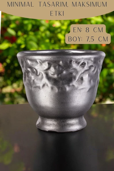 Stein Kohle Dekoratif Saksı Minik Kaktüs Saksısı Gümüş Eskitme Renk Model 31 - Resim 2