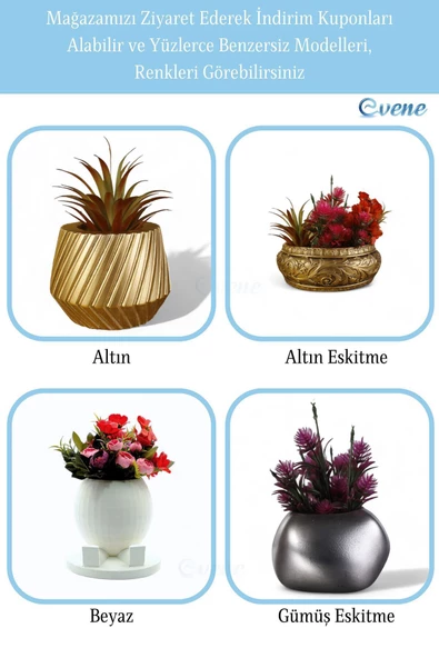 Evene Saksı Dekoratif Saksı Kaktüs Saksısı Sukulent Saksısı Küçük Saksı Model 9 Altın Eskitme Saksı - Resim 6