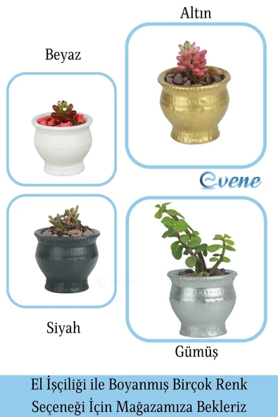 Evene Saksı Dekoratif Saksı Kaktüs Saksısı Sukulent Saksısı Küçük Saksı Model 43 Gümüş Saksı - Resim 7