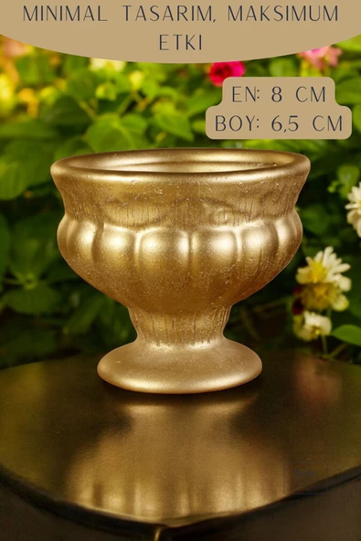 Stein Kohle Dekoratif Saksı Minik Kaktüs Saksısı Altın Renk Model 34 - Resim 2