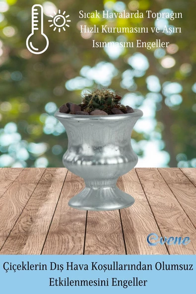 Evene Saksı Dekoratif Saksı Kaktüs Saksısı Sukulent Saksısı Küçük Saksı Model 33 Gümüş Saksı - Resim 4