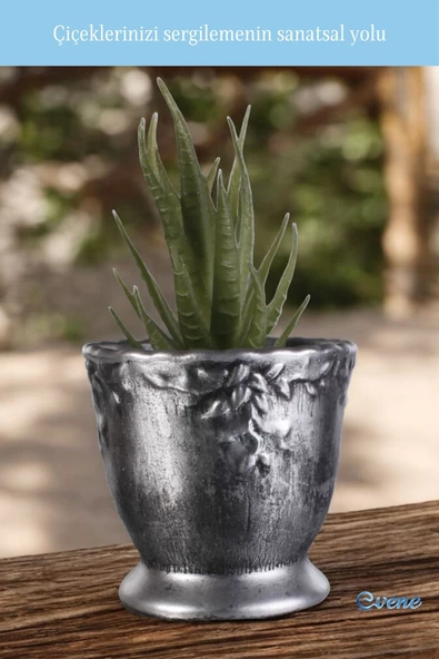 Evene Saksı Dekoratif Saksı Kaktüs Saksısı Sukulent Saksısı Küçük Saksı Model 32 Gümüş Eskitme Saksı - Resim 3