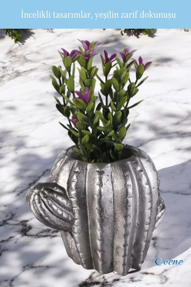 Evene Saksı Dekoratif Saksı Kaktüs Saksısı Sukulent Saksısı Küçük Saksı Model 11 Gümüş Eskitme Saksı - Resim 5