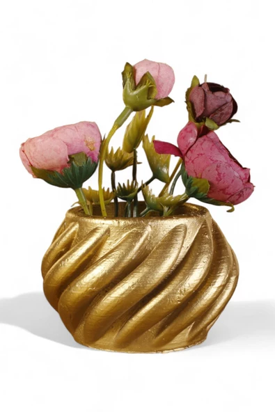 Evene Mini Çiçek Saksı Küçük Sukulent Altın Kaktüs Saksısı Kalın Çizgili Spiral Model ürün görseli 1