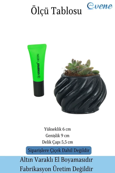 Evene Saksı Dekoratif Saksı Kaktüs Saksısı Sukulent Saksısı Küçük Saksı Model 4 Siyah Saksı - Resim 2