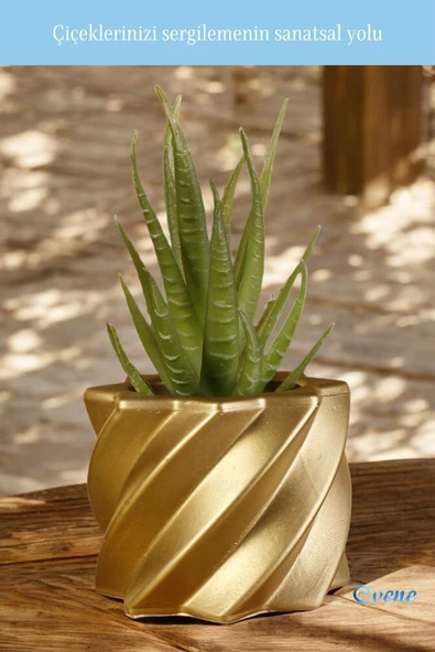 Evene Saksı Dekoratif Saksı Kaktüs Saksısı Sukulent Saksısı Küçük Saksı Model 9 Altın Eskitme Saksı - Resim 3
