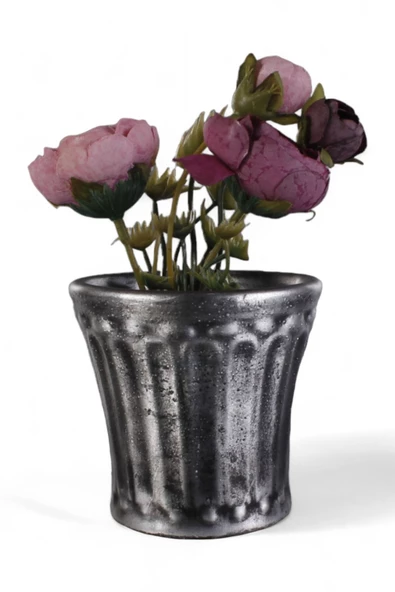 Evene Saksı Dekoratif Saksı Kaktüs Saksısı Sukulent Saksısı Küçük Saksı Model 40 Gümüş Eskitme Saksı ürün görseli 1