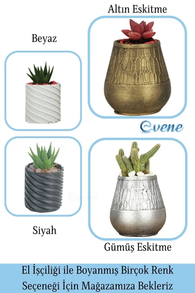 Evene Saksı Dekoratif Saksı Kaktüs Saksısı Sukulent Saksısı Küçük Saksı Model 35 Altın Saksı - Resim 7