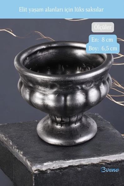 Evene Saksı Dekoratif Saksı Kaktüs Saksısı Sukulent Saksısı Küçük Saksı Model 34 Gümüş Eskitme Saksı - Resim 3