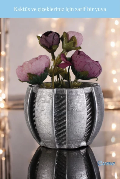 Evene Saksı Dekoratif Saksı Kaktüs Saksısı Sukulent Saksısı Küçük Saksı Model 41 Gümüş Eskitme Saksı - Resim 4