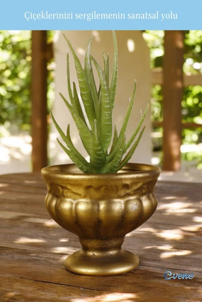 Evene Saksı Dekoratif Saksı Kaktüs Saksısı Sukulent Saksısı Küçük Saksı Model 34 Altın Eskitme Saksı - Resim 3