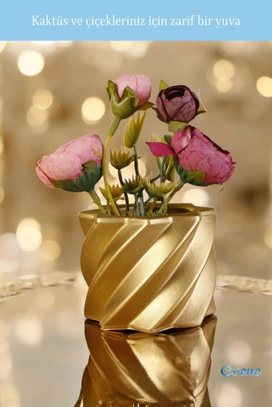 Evene Saksı Dekoratif Saksı Kaktüs Saksısı Sukulent Saksısı Küçük Saksı Model 9 Altın Eskitme Saksı - Resim 4