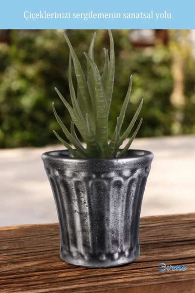 Evene Saksı Dekoratif Saksı Kaktüs Saksısı Sukulent Saksısı Küçük Saksı Model 40 Gümüş Eskitme Saksı - Resim 3