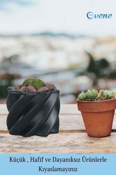 Evene Saksı Dekoratif Saksı Kaktüs Saksısı Sukulent Saksısı Küçük Saksı Model 9 Siyah Saksı - Resim 3