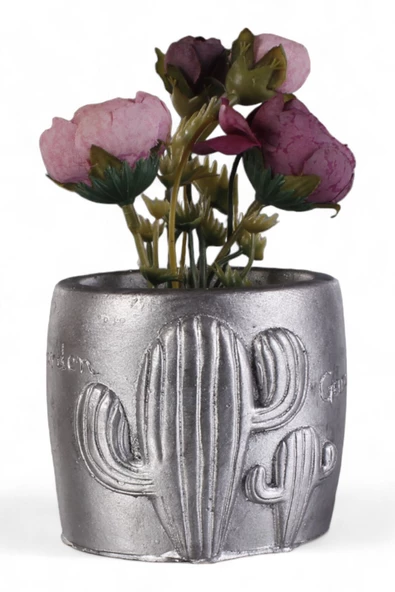 Evene Saksı Dekoratif Saksı Kaktüs Saksısı Sukulent Saksısı Küçük Saksı Model 21 Gümüş Eskitme Saksı ürün görseli 1