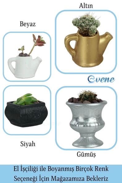 Evene Saksı Dekoratif Saksı Kaktüs Saksısı Sukulent Saksısı Küçük Saksı Model 33 Gümüş Saksı - Resim 7