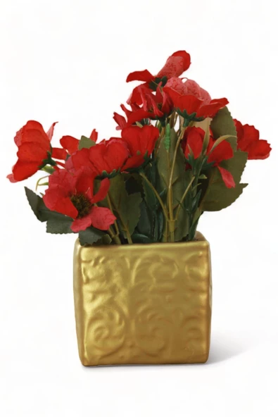 Evene Saksı Dekoratif Saksı Kaktüs Saksısı Sukulent Saksısı Küçük Saksı Model 45 Gold Saksı ürün görseli 1