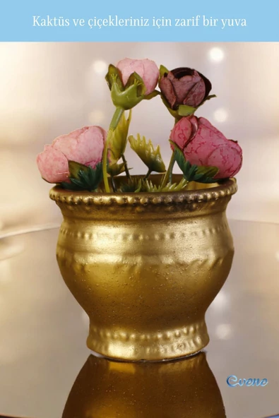 Evene Saksı Dekoratif Saksı Kaktüs Saksısı Sukulent Saksısı Küçük Saksı Model 43 Gold Saksı - Resim 4