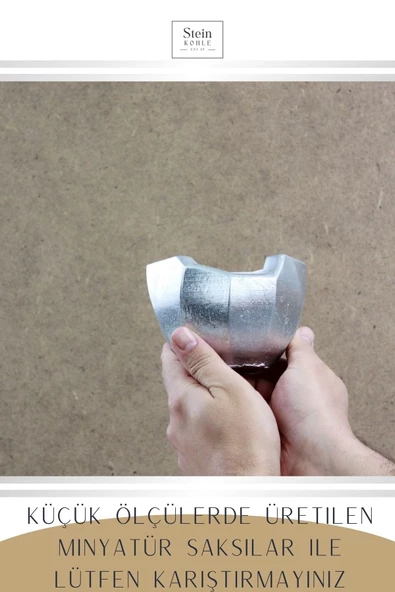 Stein Kohle Çiçek Saksısı Dekoratif Kaktüs Saksı 1 Adet Gümüş Renk Uygulamalı Önü Açık Model - Resim 3