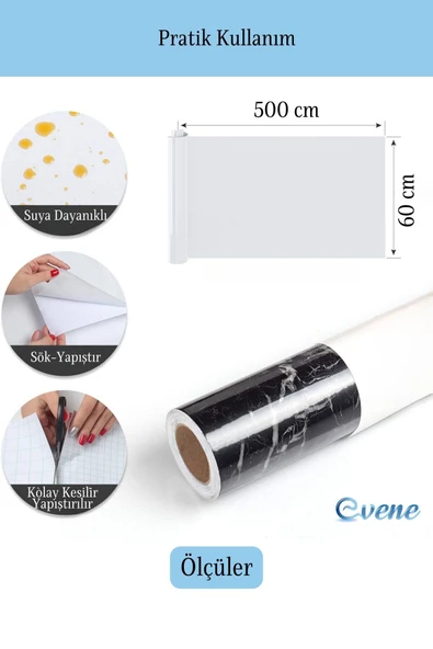 Evene Mermer Desenli Yapışkanlı Kaplama - Mutfak, Banyo, Tezgah, Duvar ve Masa İçin 5 Metre - Resim 2