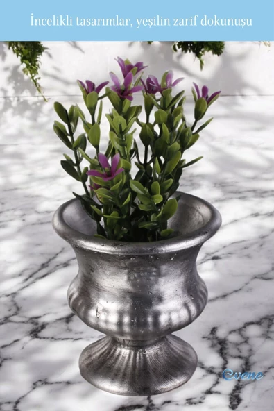 Evene Saksı Dekoratif Saksı Kaktüs Saksısı Sukulent Saksısı Küçük Saksı Model 33 Gümüş Eskitme Saksı - Resim 5