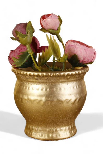 Evene Saksı Dekoratif Saksı Kaktüs Saksısı Sukulent Saksısı Küçük Saksı Model 43 Altın Saksı ürün görseli