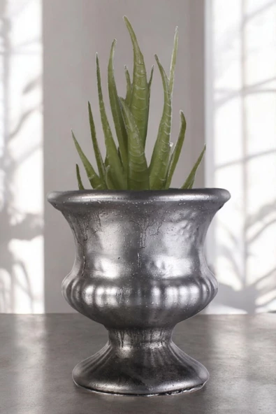 Stein Kohle Dekoratif Saksı Minik Kaktüs Saksısı Gümüş Eskitme Renk Model 33 ürün görseli 1