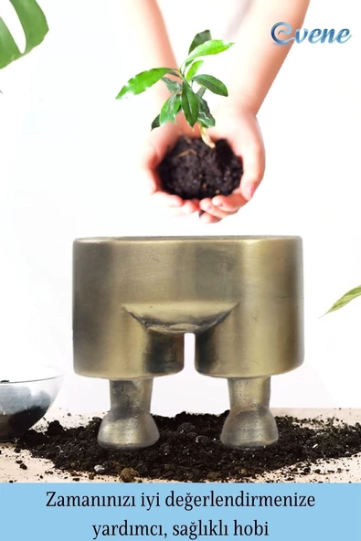 Evene Saksı Çiçek Kaktüs Saksısı Lüx 13 Cm Altın Eskitme Varak Boyalı Pantolon Desen Saksı Çiçeklik - 4