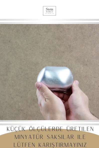 Stein Kohle Çiçek Saksısı Dekoratif Kaktüs Saksı 1 Adet Gümüş Renk Uygulamalı Spiral Oval Model - Resim 3