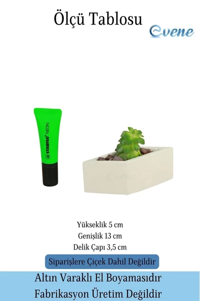 Evene Mini Çiçek Saksı Küçük Sukulent Beyaz Kaktüs Saksısı Dörtgen Yatay Model - Resim 2