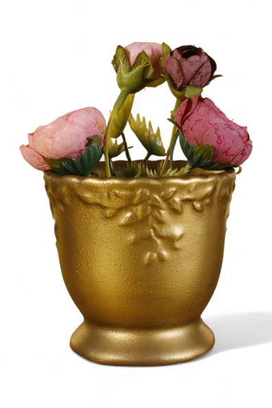 Evene Saksı Dekoratif Saksı Kaktüs Saksısı Sukulent Saksısı Küçük Saksı Model 32 Gold Saksı ürün görseli 1