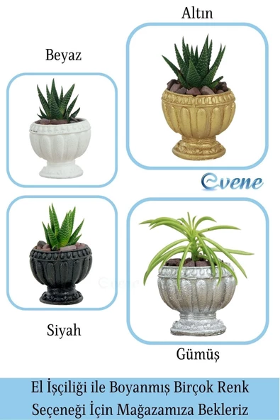 Evene Mini Çiçek Saksı Küçük Sukulent Gümüş Kaktüs Saksısı Antika Vazo Model - Resim 7