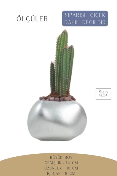 Stein Kohle Çiçek Saksısı Büyük Boy 1 Adet Gümüş Renk Uygulamalı Spiral Oval Model - Resim 2