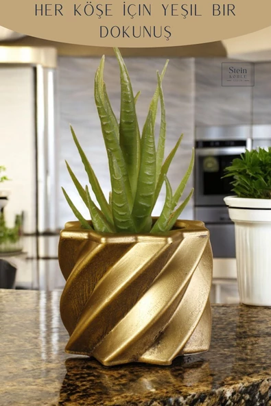 Stein Kohle Dekoratif Saksı Minik Kaktüs Saksısı Altın Eskitme Renk 1 Adet Kalın Çizgi Yıldız Model - Resim 4