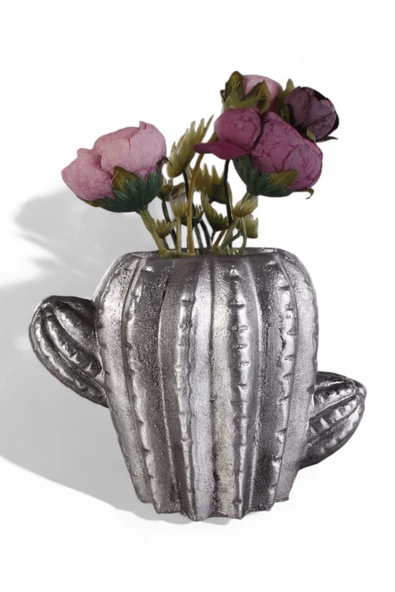 Evene Saksı Dekoratif Saksı Kaktüs Saksısı Sukulent Saksısı Küçük Saksı Model 11 Gümüş Eskitme Saksı ürün görseli 1