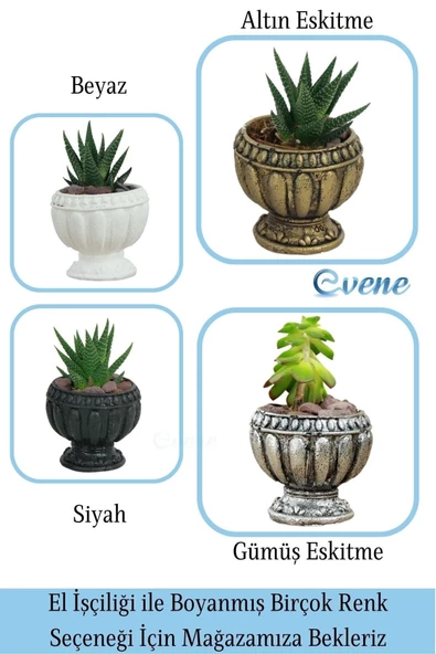 Evene Mini Çiçek Saksı Küçük Sukulent Gümüş Eskitme Kaktüs Saksısı Antika Model - 7