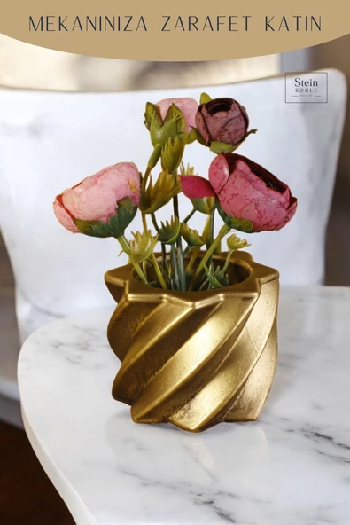 Stein Kohle Dekoratif Saksı Minik Kaktüs Saksısı Altın Eskitme Renk 1 Adet Kalın Çizgi Yıldız Model - Resim 3