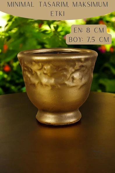 Stein Kohle Dekoratif Saksı Minik Kaktüs Saksısı Altın Eskitme Renk Model 31 - Resim 3