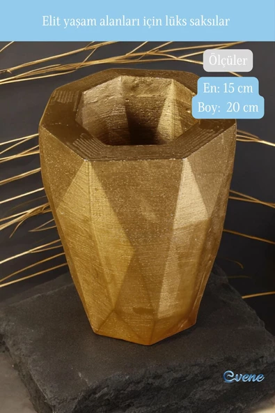 Evene Saksı Büyük Saksı Çiçek Saksısı Büyük Boy Saksı Salon Saksısı Model 9 Altın Saksı - Resim 2