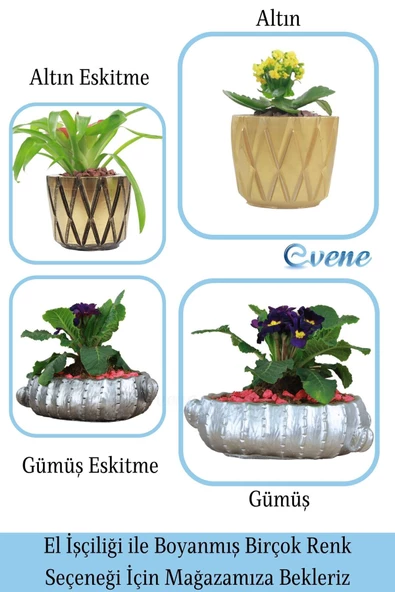 Evene Saksı Büyük Saksı Çiçek Saksısı Büyük Boy Saksı Salon Saksısı Model 3 Siyah Gümüş Saksı - Resim 7