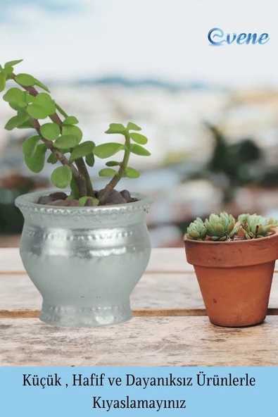 Evene Saksı Dekoratif Saksı Kaktüs Saksısı Sukulent Saksısı Küçük Saksı Model 43 Gümüş Saksı - Resim 3