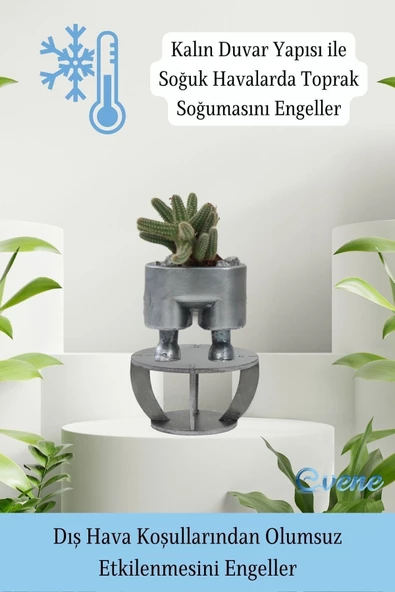 Evene Ahşap Ayaklı Beton Saksı Büyük Boy 1 Adet Gümüş Varak Boyalı Eskitmeli Pantolon Model - 7