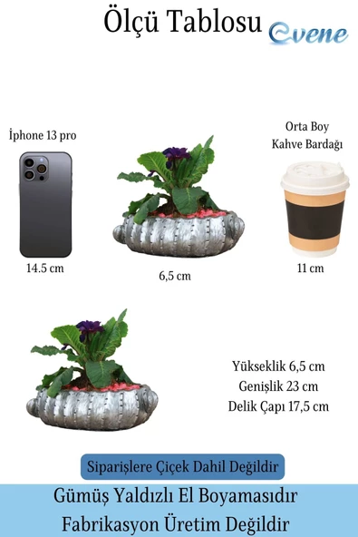 Evene Saksı Büyük Saksı Çiçek Saksısı Büyük Boy Saksı Salon Saksısı Model 3 Siyah Gümüş Saksı - Resim 2