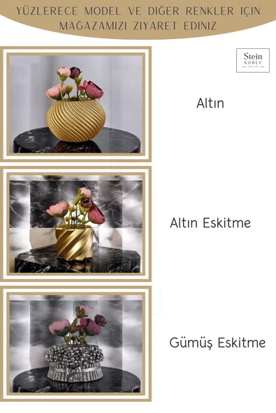 Stein Kohle Dekoratif Saksı Minik Kaktüs Saksısı Altın Eskitme Renk 1 Adet Kaktüs Desenli Model - 6