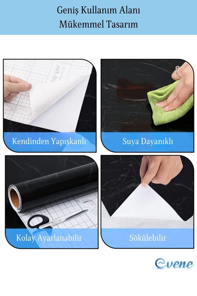 Evene Mermer Desenli Yapışkanlı Kaplama - Mutfak, Banyo, Tezgah, Duvar ve Masa İçin 5 Metre - Resim 5
