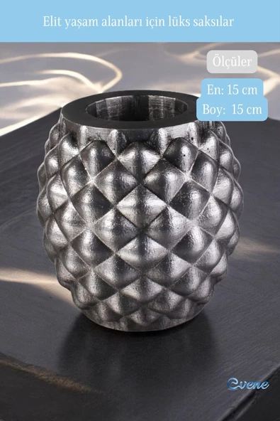 Evene Saksı Büyük Saksı Çiçek Saksısı Büyük Boy Saksı Salon Saksısı Model 12 Gümüş Eskitme Saksı - Resim 2