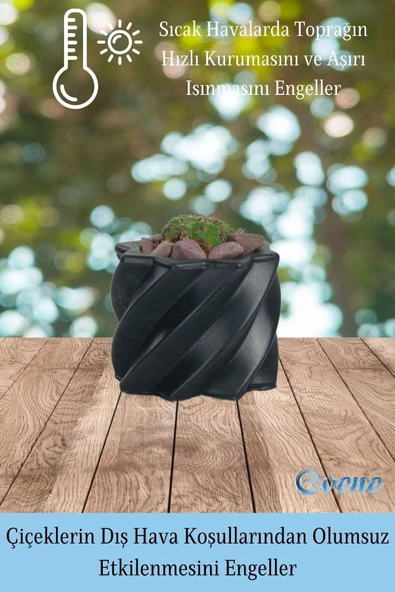 Evene Saksı Dekoratif Saksı Kaktüs Saksısı Sukulent Saksısı Küçük Saksı Model 9 Siyah Saksı - Resim 4