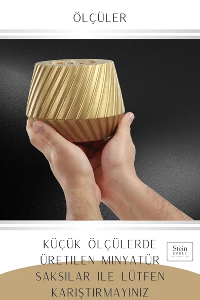 Stein Kohle Çiçek Saksısı Büyük Boy 1 Adet Altın Renk Uygulamalı Dişli Model - Resim 3